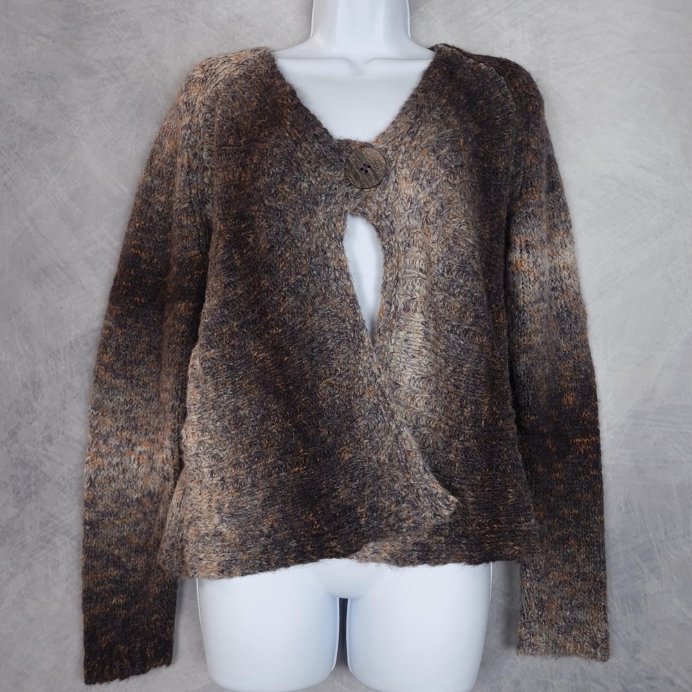 Vntg Y2K Talbots Cardigan Sweater Womens PM Brown V Neck Chunky Mohair Italy
